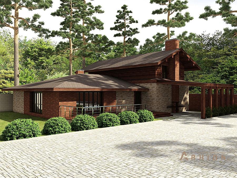 3. Проект двухэтажного дома в скандинавском стиле с многоскатной кровлей, av-590, площадью - 590 кв c терассой, балконом, гаражом